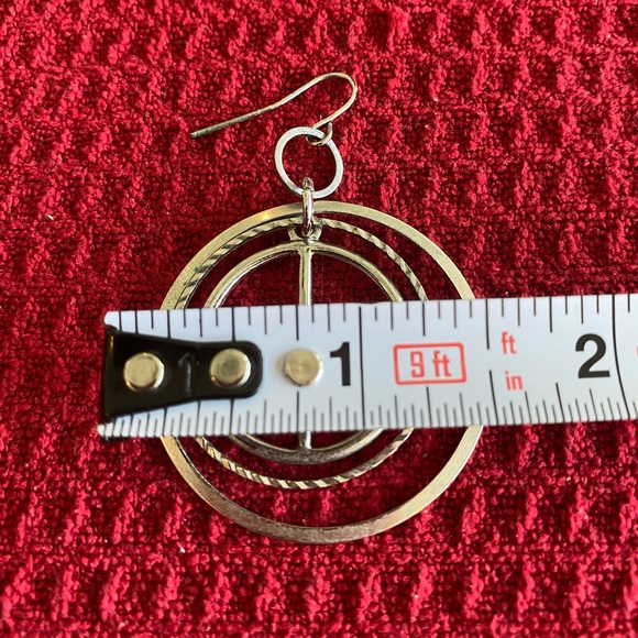 Silver Tone Peace Symbol Round Dangle Earrings - Picture 3 of 4